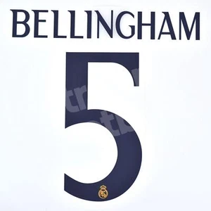 2023-24 Real Madrid Home Name Number Set #5 BELLINGHAM Champions Repro - Imagen 1 de 2