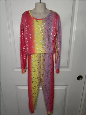 Conjunto de pijama de 2 piezas para niñas XOXO talla 10 arco iris y plata mangas largas top y pantalones Foto 1 de 4