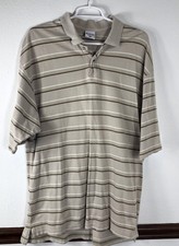 Columbia Mens Shirt Sz L Brown Striped Polo Short Sleeve 