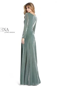 Mac Duggal 49088i langarmes Abendkleid Größe 12 grün hochschlitzig A-Linie - Bild 1 von 9