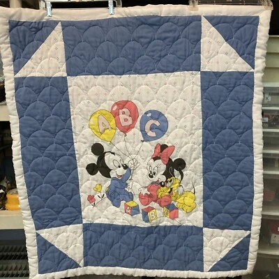 Edredón de cuna Dundee Disney Baby Mickey Minnie ABC Globos Bloques 1984 De colección Foto 1 de 4