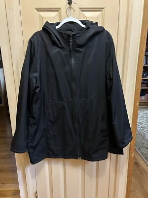 Chaqueta Abrigo Parka Forrada de Vellón de Algodón Negro Eileen Fisher XL Con Capucha Foto 1 de 4