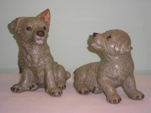 Large Vintage Ceramic Pair Puppy Dog Figurine 7" and 8.5" shepherd or labrador - Picture 1 of 4