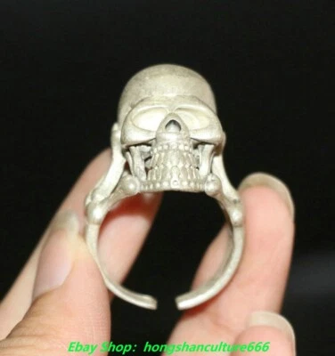Antiguo Tíbet Antiguo Plata Fengshui Calavera Cabeza Esqueleto Exorcismo Anillo Anillos para Dedos Foto 1 de 4