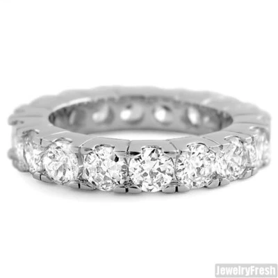 Rhodium Silver Finish Big Rocks Prong Set CZ Eternity Ring Band - Image 1 of 3