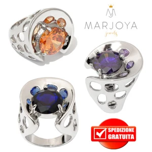 Anello chevalier in argento 925 rodiato con zirconi blu,viola e arancioni - Bild 1 von 13