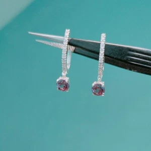 Alexandrite hoops earrings 925 sterling silver earrings lab created alexandrite - Picture 1 of 9