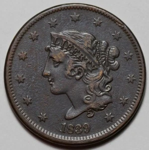 1839 Coronet Head Large Cent - Booby Head - US 1c Copper Coin - Picture 1 of 8
