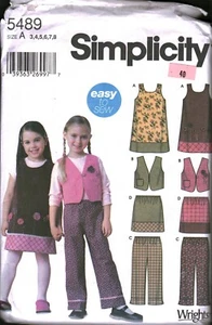 5489 Vintage Simplicity Sewing Pattern Girls Easy Jumper Vest Pants Skirt OOP 8 - Picture 1 of 2