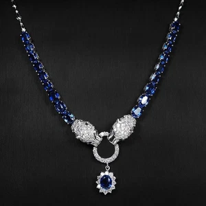 Elegante collana natalizia in argento sterling 925 con zaffiro blu reale... - Foto 1 di 9