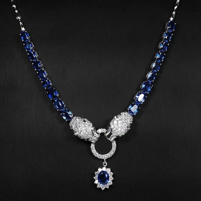 Elegante collana natalizia in argento sterling 925 con zaffiro blu reale... - Immagine 1 di 4