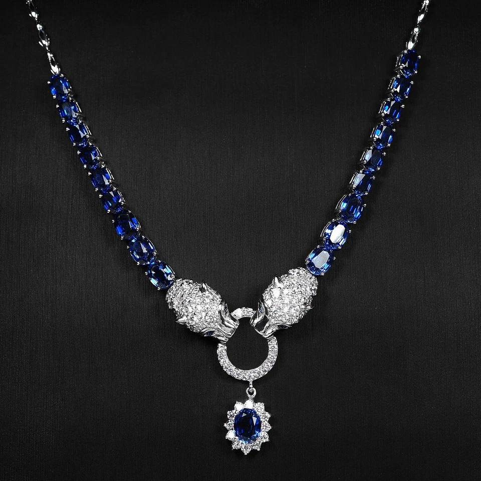 Elegante collana natalizia in argento sterling 925 con zaffiro blu reale... - Immagine 1 di 4