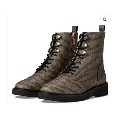 Michael Kors Boots Haskell Olive Logo Lace Up Combat Booties Women's Sz. 7.5 NIB - Image 1 of 4