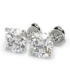 0.93 Ct Round Cut VVS2/E Diamond Stud Earrings 14K White Gold - Picture 1 of 6