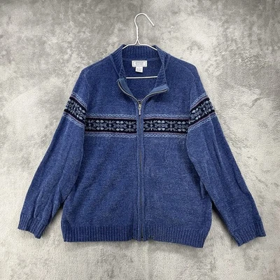 Suéter Vintage Jennifer Moore Petites Mujer Grande Azul Cremallera Completa Islas Justas Foto 1 de 4