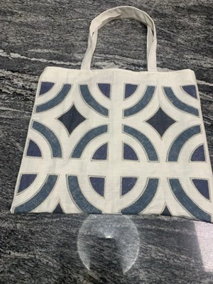 Bolso de Mano Bordado de Lino Azul Y Crema 15” X 13” Nuevo Hecho a Mano Regalo Foto 1 de 4