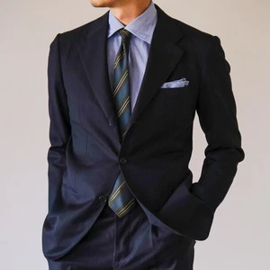 Kiton × TIE YOUR TIE Navy Wool Stripe Suit 48 - Picture 1 of 10