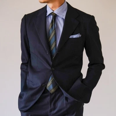 Kiton × TIE YOUR TIE Navy Wool Stripe Suit 48 - Image 1 of 4