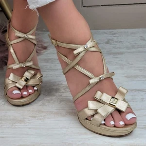 Versace Collection Stiefeletten Sandalen Schuhe Vintage Gold Leder 38 UK 5 - Bild 1 von 19