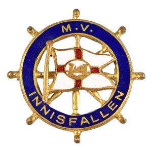 Vintage Old The MV Innisfallen Ships Wheel Souvenir Enamel Brooch Badge - Picture 1 of 2