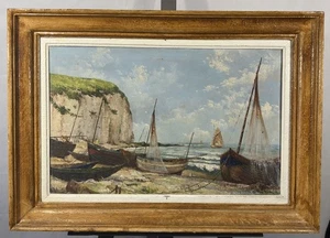 Ancienne huile / toile marine Falaises d'Yport  le chicard Seine-Maritime France - Picture 1 of 13