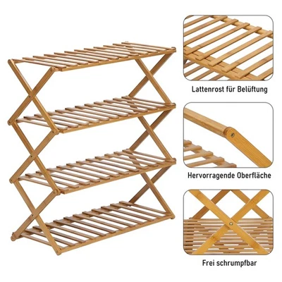 4 Ebenen Schuhregal Bambus Schuhständer Schuhablage Schuhorganizer Faltbares - Bild 1 von 4