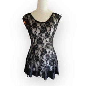 Black Lace Sheer Dress Floral Pattern Size Small/Medium - Picture 1 of 3