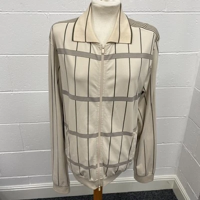 Vintage 1990 Hugo Boss Red Label Cream Brown StripeTrack Jacket XL Chest 42 - Image 1 of 4