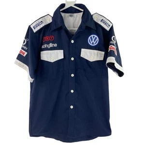 Vintage VW Racing Men's Embroidered Navy Blue White Bowling Polo Shirt Medium - Picture 1 of 5