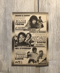 Pubblicità rivista vintage anni '80 TV Show Fame/Gimme A Break/Diff'rent Strokes Guida TV 0C25 - Foto 1 di 2
