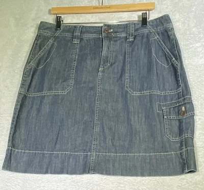 Heritage Denim GH Bass Denim Skirt Women’s Size 12 Blue Chambray Cotton Pockets - Image 1 of 4