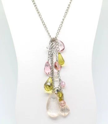Collar Guess Rosa Amarillo Transparente Acrílico Cristal Tono Plata Ajustable Firmado Foto 1 de 4