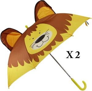 Pack of 2 Children Kids Animated 3D Pop Up Yellow Safari Lion Umbrella 33"Dia - Picture 1 of 4