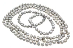 Timeless Hand Knotted Baroque Freshwater Pearl Flapper Necklace Bracelet Set - Picture 1 of 10