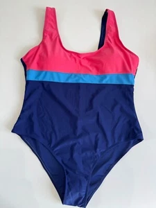 Costume da bagno donna imbottito sportivo taglia 2XL UK 18-20 blu rosa - Foto 1 di 5