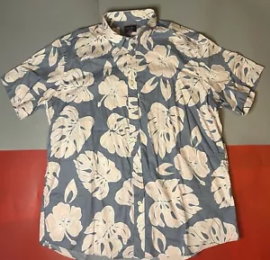 Untuckit Hemd mit Knöpfen geblümt kurzarm Gr. XL Palmblätter rosa blau - Bild 1 von 10