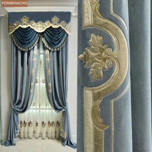 lusso tenda oscurante ricamo velluto spesso tessuto blu velluto valance B714 - Foto 1 di 12