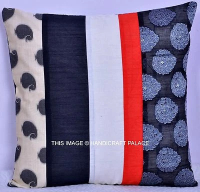 Indian Patchwork Throw Ethnic Decor Sofa 16" Vintage Silk Brocade Cushion Cover  - Image 1 of 4