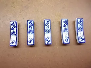 Lot of 5 Vintage Japanese Ceramic Chopstick Rest Holders Blue on White Pattern. - Picture 1 of 5