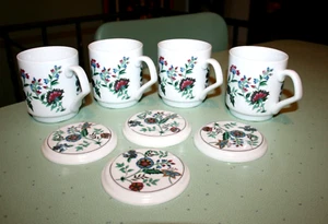 PMC Floral Flower Tree of Life Porcelain Coffee Tea Cup Mug w/ Coaster Set of 4 - Picture 1 of 6