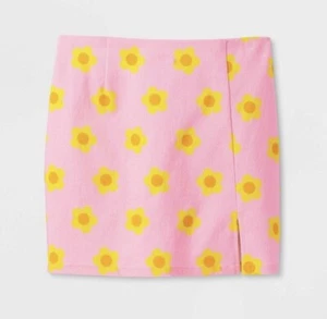 BBA) Art Class Girls' Notch-Front Skirt Pink with Yellow Daisies XXL 18/20 - Picture 1 of 2