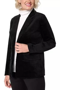 Denim & Co Large Black Velveteen 3 Button Blazer Jacket - Picture 1 of 5