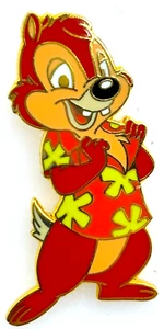 RARO! DISNEY Cordón Fundido Prendedor Intercambio CHIP & DALE - DALE Rojo Camisa HAWAIANA D18 - Imagen 1 de 2