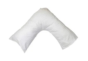Satin Stripe V Shape Orthopedic White PillowCase T300 Egyptian Cotton Pillowcase - Picture 1 of 3