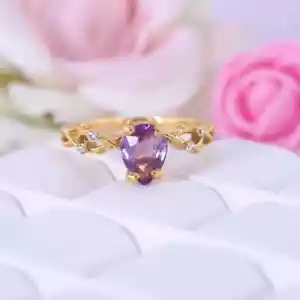 1.25 Ct Pear Cut Lab-Created Amethyst Split Shank Ring In 14K Yellow Gold Plated - Picture 1 of 8