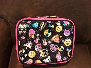 JUSTICE I LOVE EMOJIS #/PIZZA/LOVE/COOL/LOL/UNICORN LUNCHBOX TOTE SUPER CUTE!!!! - Picture 1 of 3