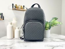 Michael Kors Cooper Medium Black Signature PVC Commuter Sling Backpack Book Bag