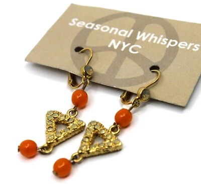 Pendientes colgantes de cuentas naranjas con cristales de Swarovski de oro amarillo con susurros de temporada Foto 1 de 4