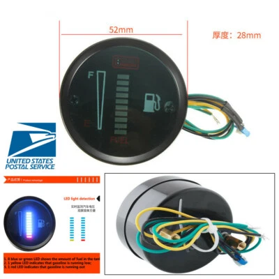 Medidor de Nivel de Combustible 2"52mm Coche Moto 10LED Medidor Digital Estilo Coche Universal Foto 1 de 4