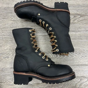 Georgia Logger Boots Womens Size 8 G3290 Kiltie Leather Black Lace Up Soft Toe - Picture 1 of 7